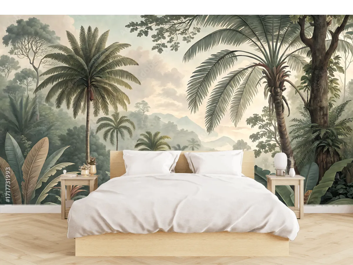 Mural Modelo Oasis Tropical para Sala y Recámara - Vinil Arquitectónico y Papel Tapiz