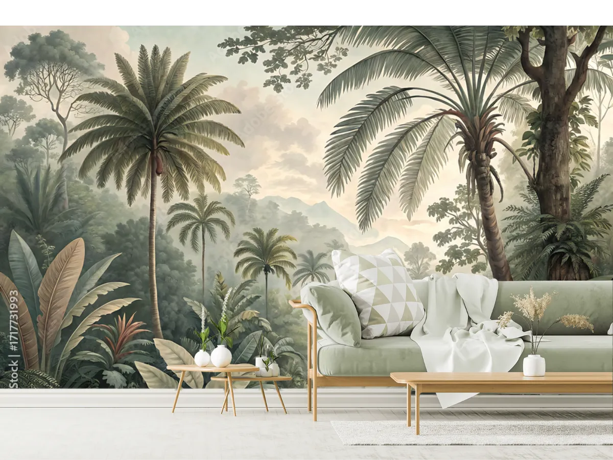Mural Modelo Oasis Tropical para Sala y Recámara - Vinil Arquitectónico y Papel Tapiz
