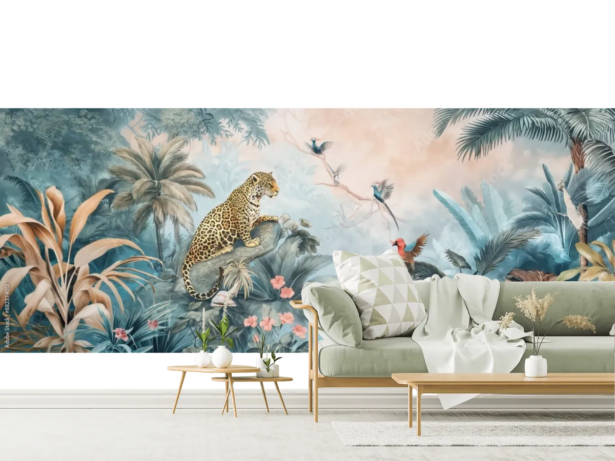 Mural Jaguar Esplendor Tropical Vinil Arquitectónico/Papel Tapiz