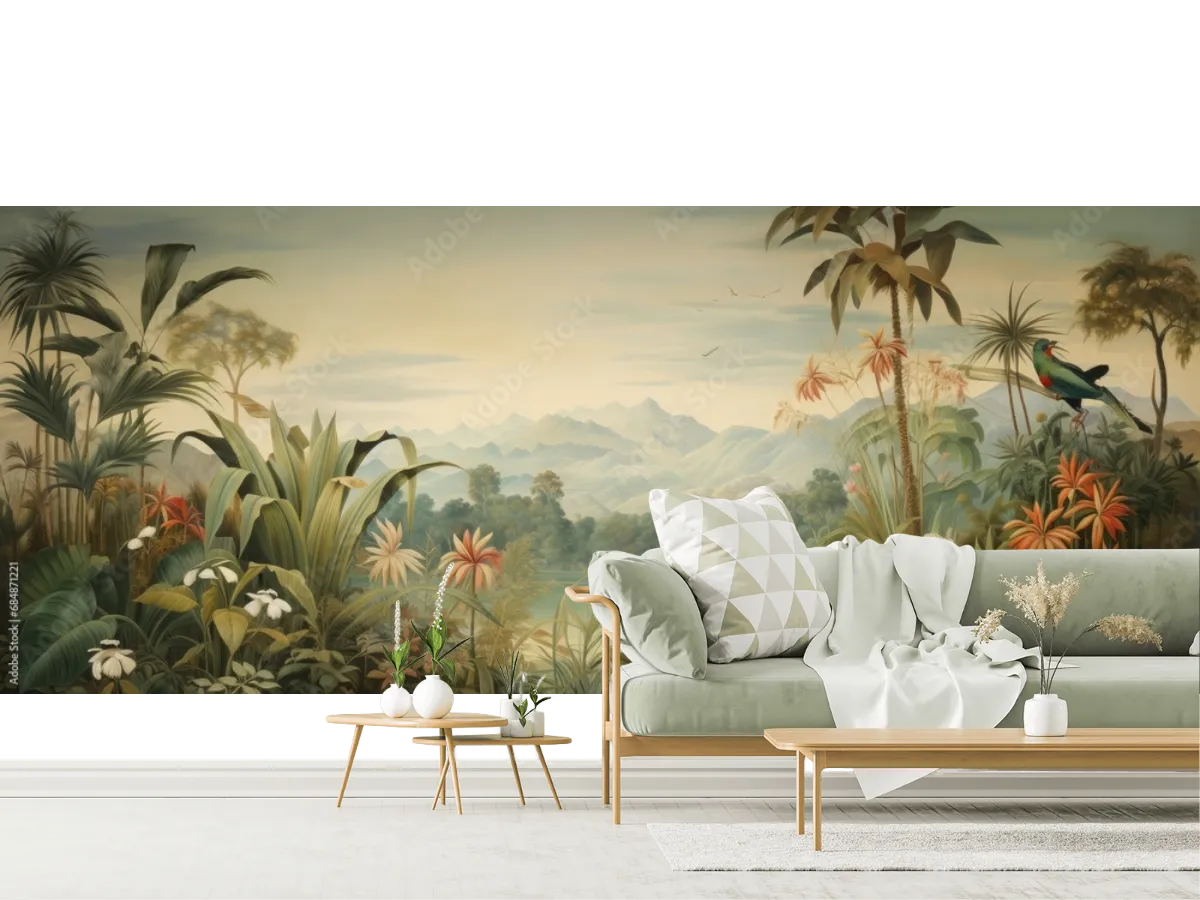 Mural Oasis Tropical - Fotomural Decorativo para Sala en Vinil o Tapiz