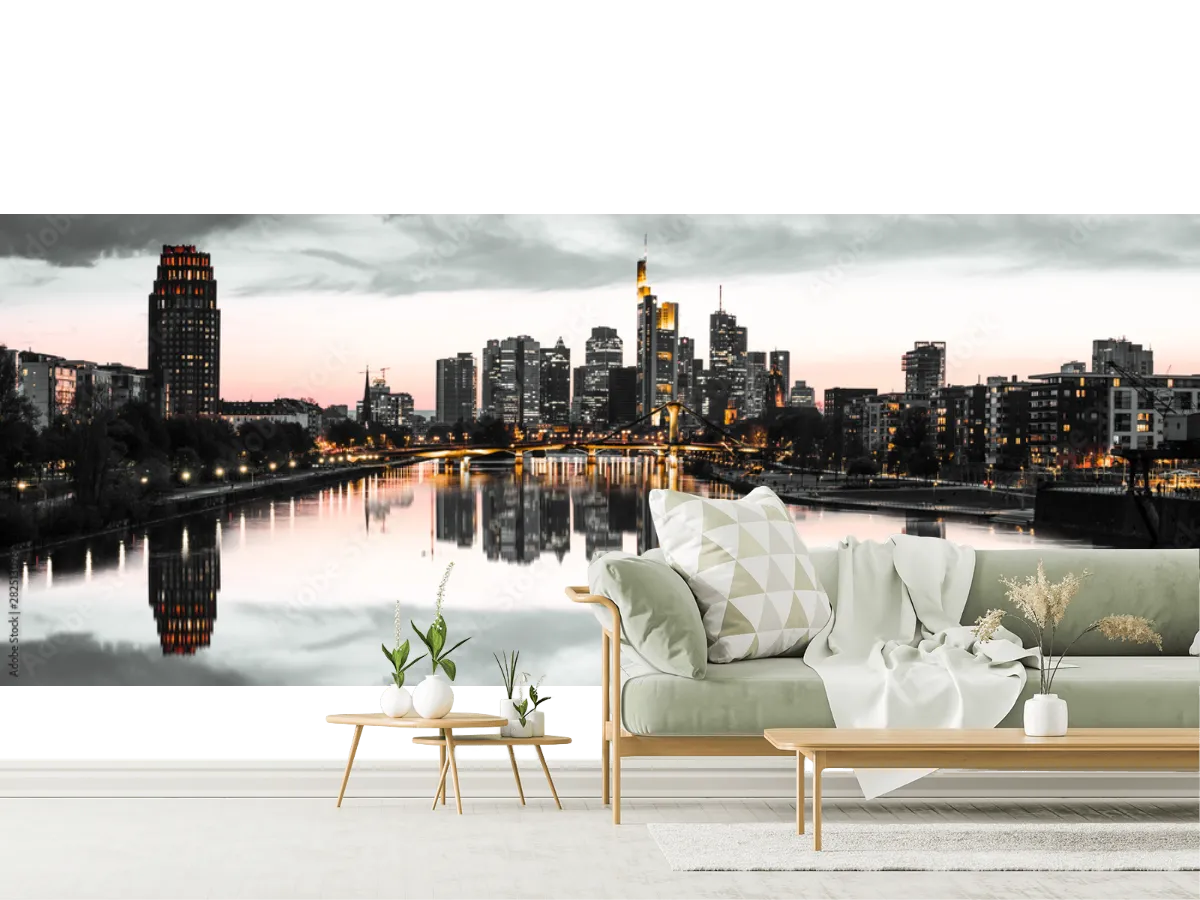 Mural Ciudad Reflejo Nocturno Moderno para Pared – Fotomural Decorativo en Vinil Arquitectónico o Papel Tapiz