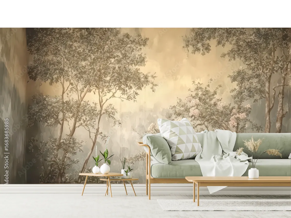 Mural Áurea Forest Vinil Arquitectónico para Decoración de Sala