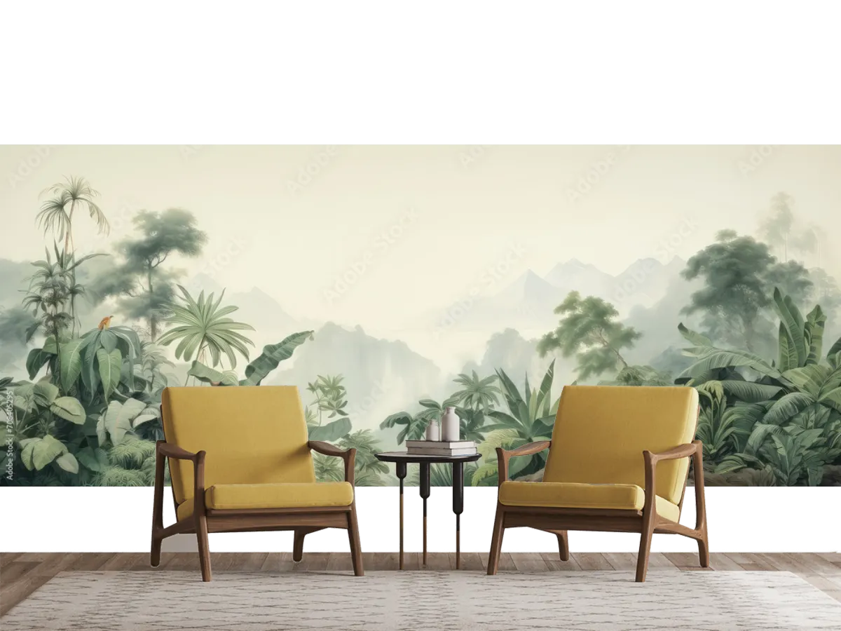Mural Botánico Niebla Tropical – Fotomural Decorativo para Sala y Oficina