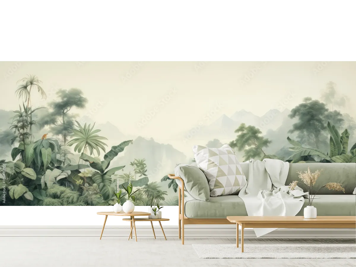Mural Botánico Niebla Tropical – Fotomural Decorativo para Sala y Oficina