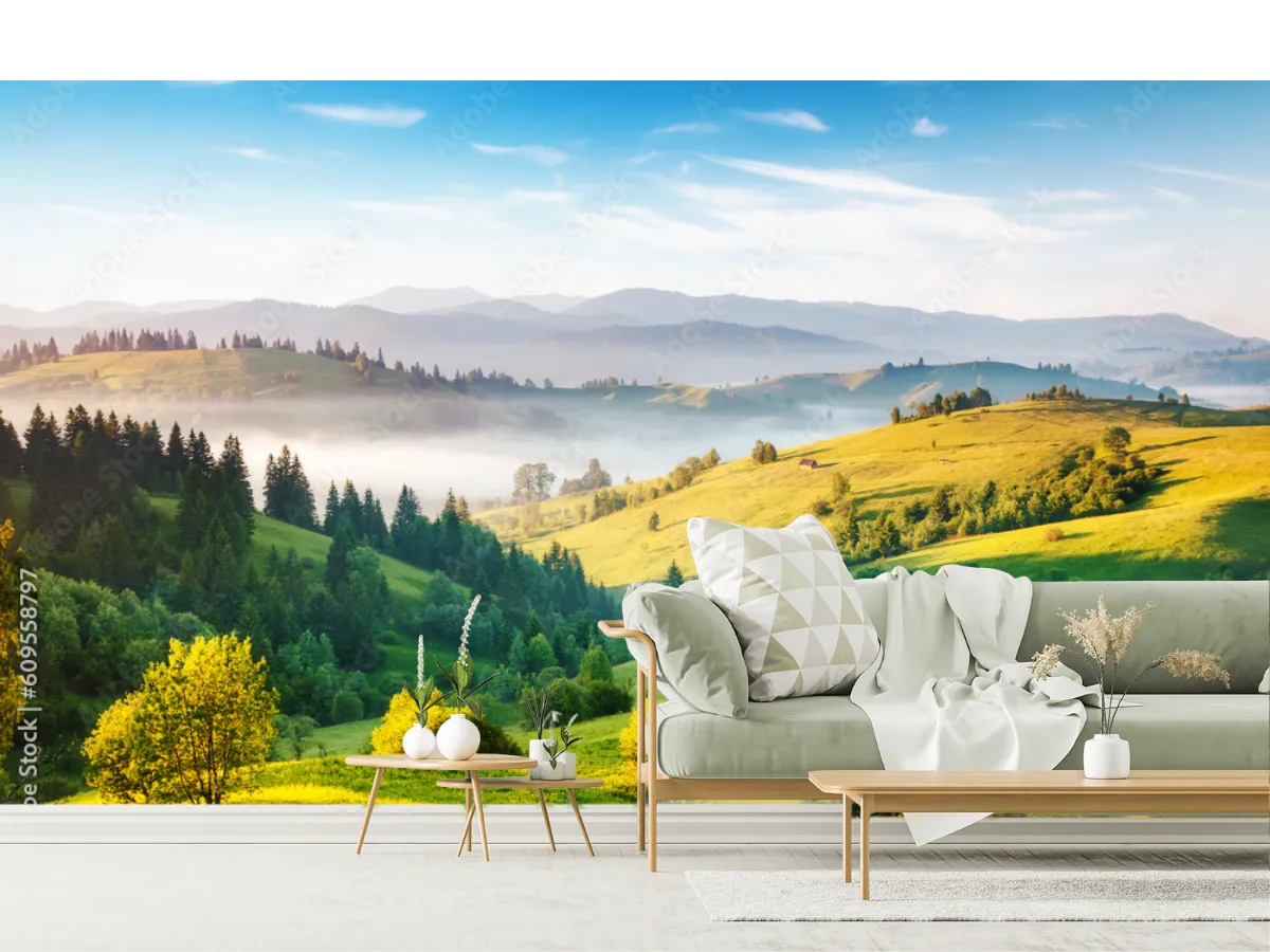 Mural Horizonte Sereno Bosque para Decoración de Sala – Vinil o Papel Tapiz