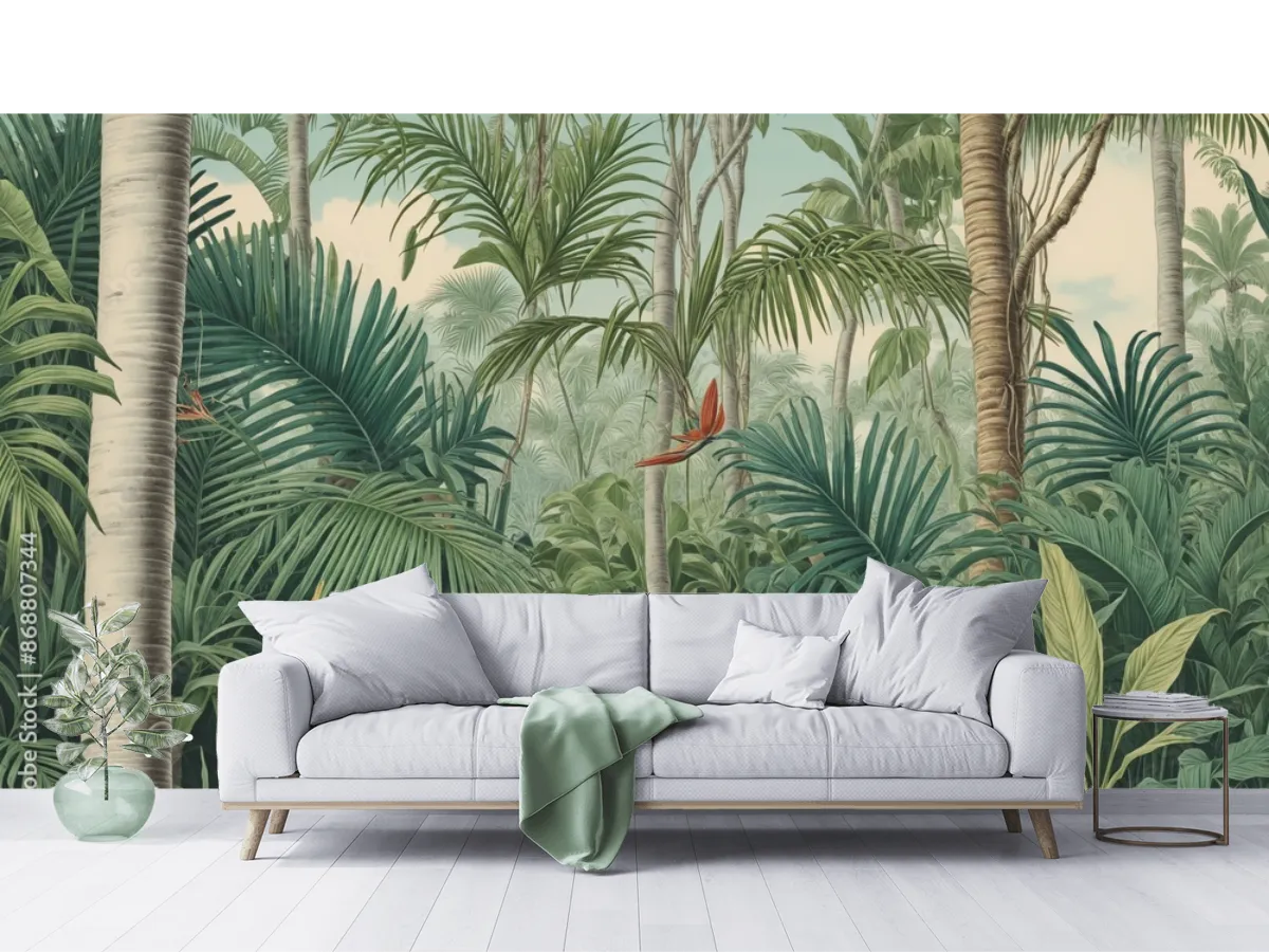 Mural Tropical Oasis en Vinil o Papel Tapiz Decorativo
