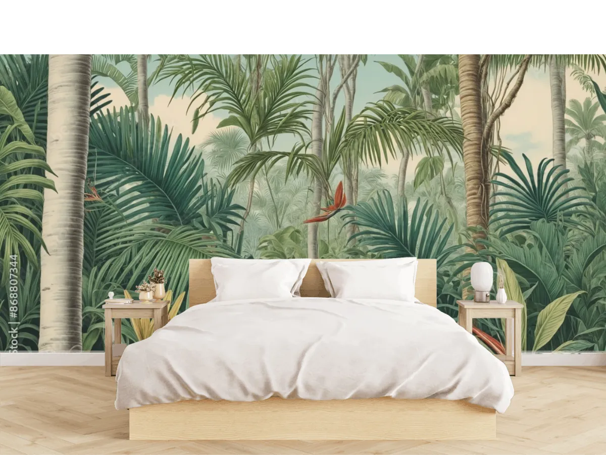 Mural Tropical Oasis en Vinil o Papel Tapiz Decorativo
