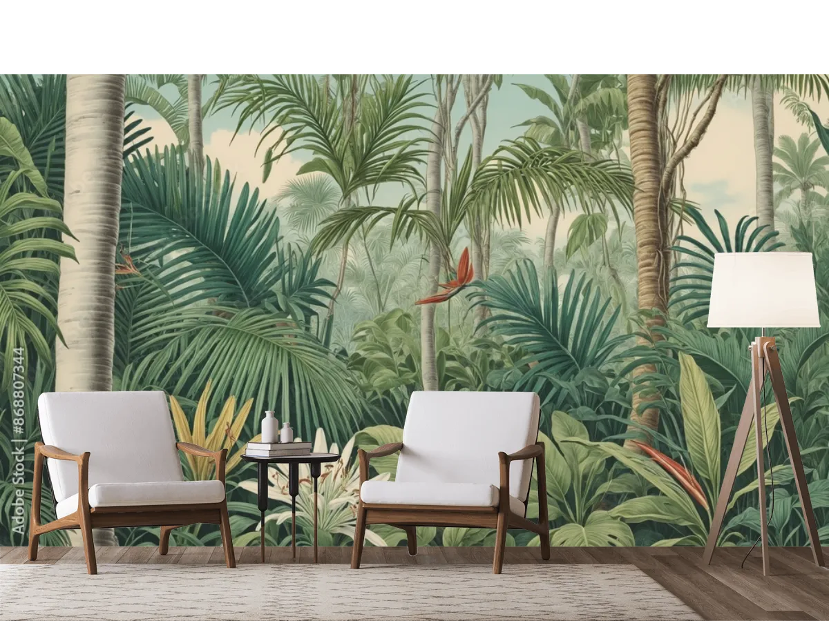 Mural Tropical Oasis en Vinil o Papel Tapiz Decorativo