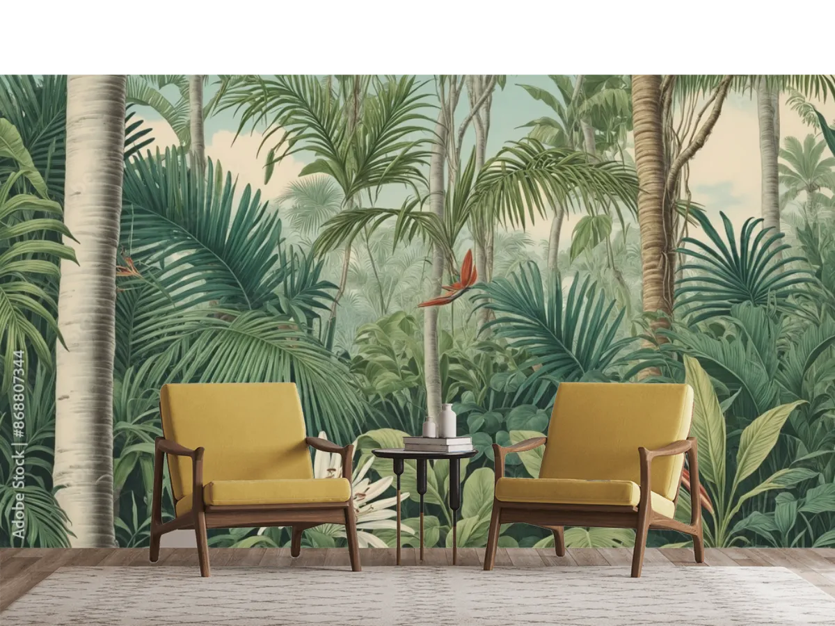 Mural Tropical Oasis en Vinil o Papel Tapiz Decorativo