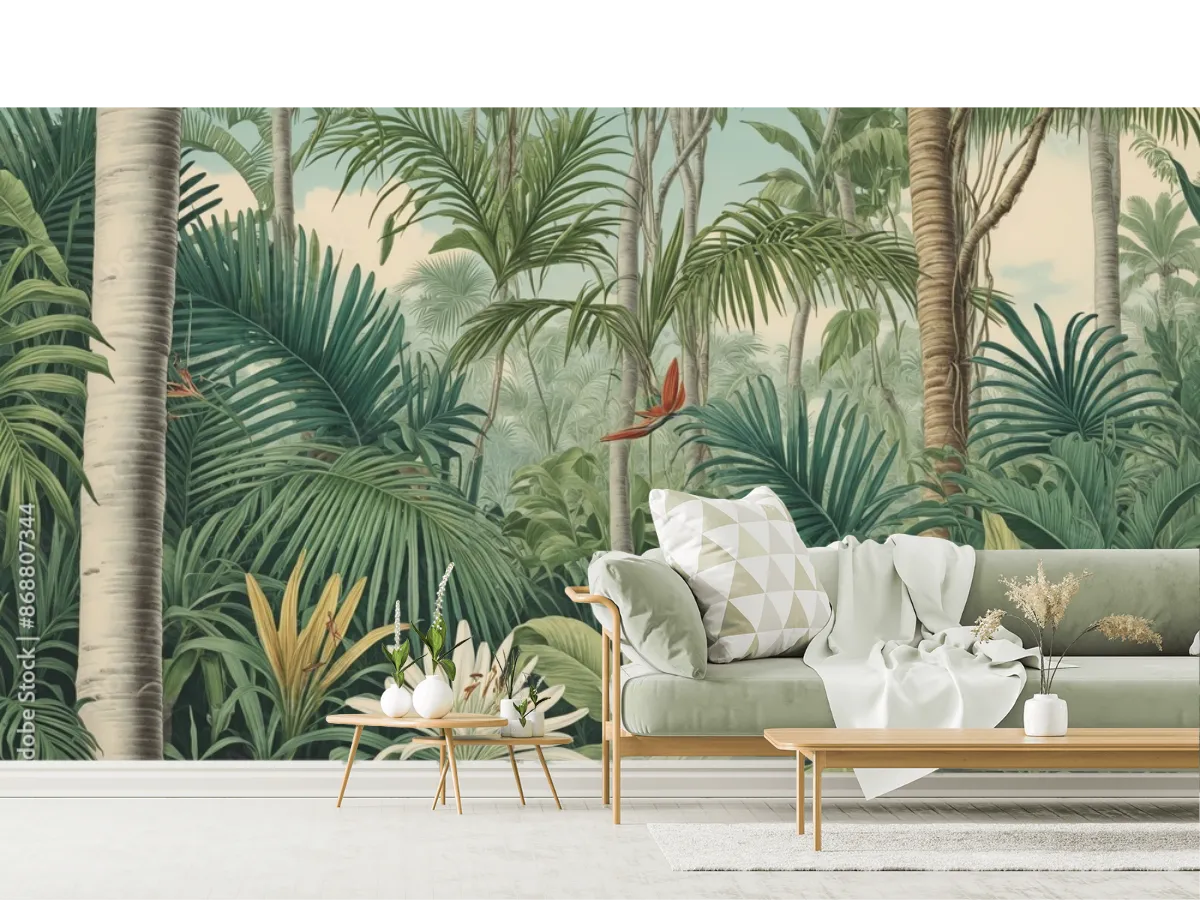 Mural Tropical Oasis en Vinil o Papel Tapiz Decorativo