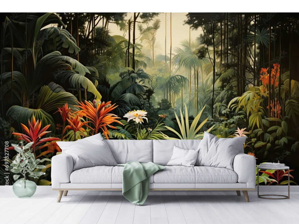 Mural Selva Radiante para decoración de sala en Vinil Arquitectónico