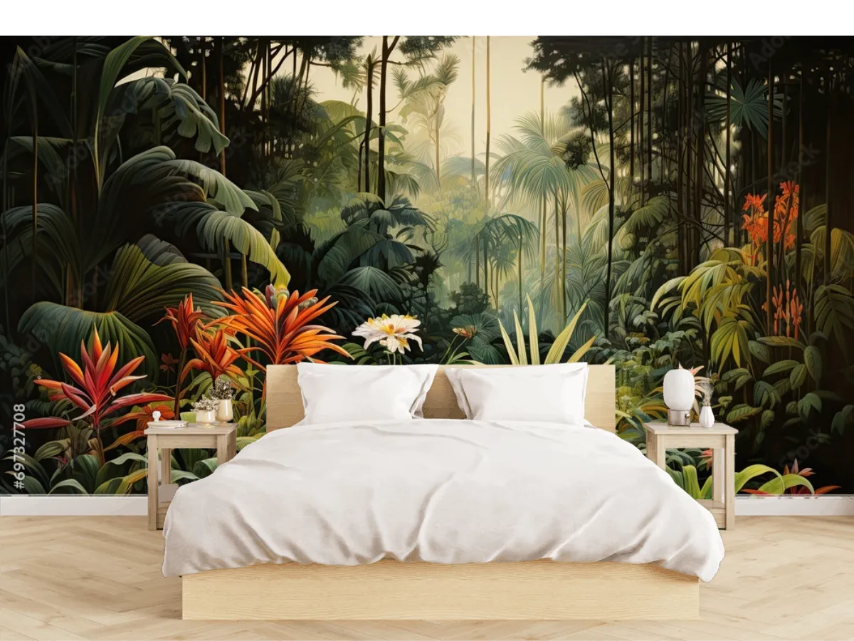 Mural Selva Radiante para decoración de sala en Vinil Arquitectónico