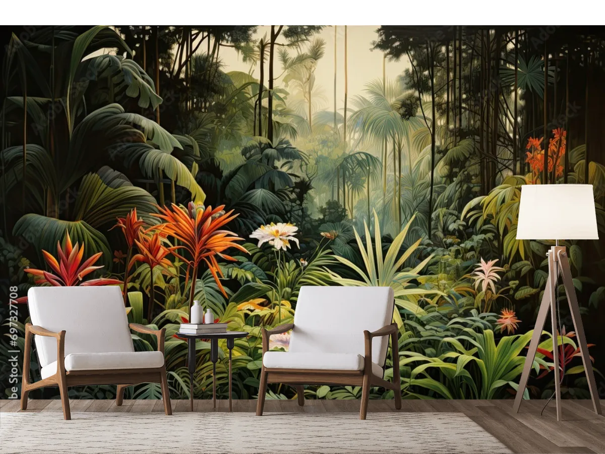 Mural Selva Radiante para decoración de sala en Vinil Arquitectónico