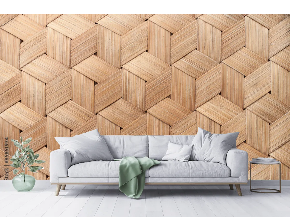 Mural Geométrico Madera Natural para Pared, Fotomural Decorativo
