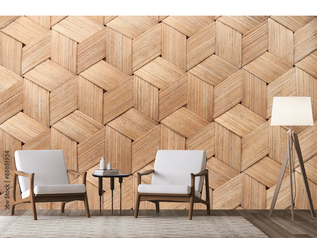 Mural Geométrico Madera Natural para Pared, Fotomural Decorativo
