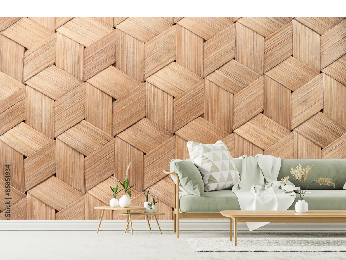 Mural Geométrico Madera Natural para Pared, Fotomural Decorativo
