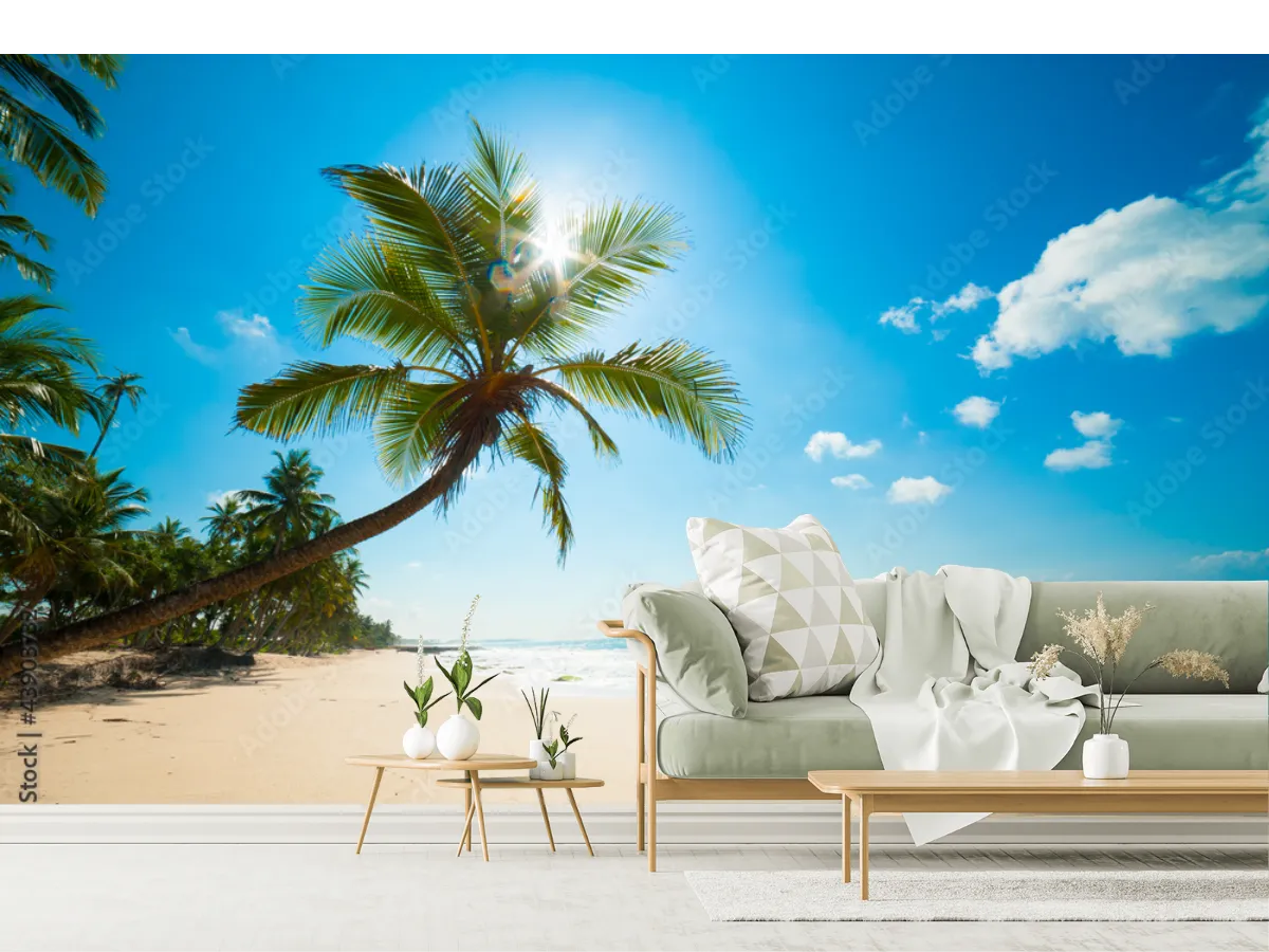 Mural Paraíso Turquesa – Fotomural de Playa en Vinil Arquitectónico y Papel Tapiz