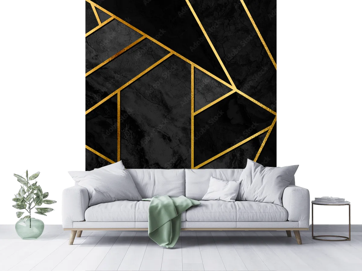 Mural Geométrico Obsidiana Dorada para sala o recámara – Vinil o Tapiz decorativo
