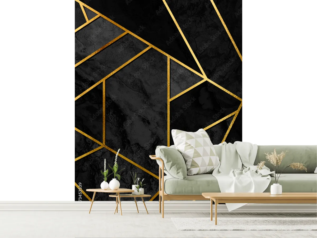 Mural Geométrico Obsidiana Dorada para sala o recámara – Vinil o Tapiz decorativo