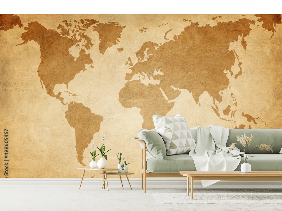 Papel Tapiz Mapa Vintage del Mundo para Pared | Estilo Retro Decorativo