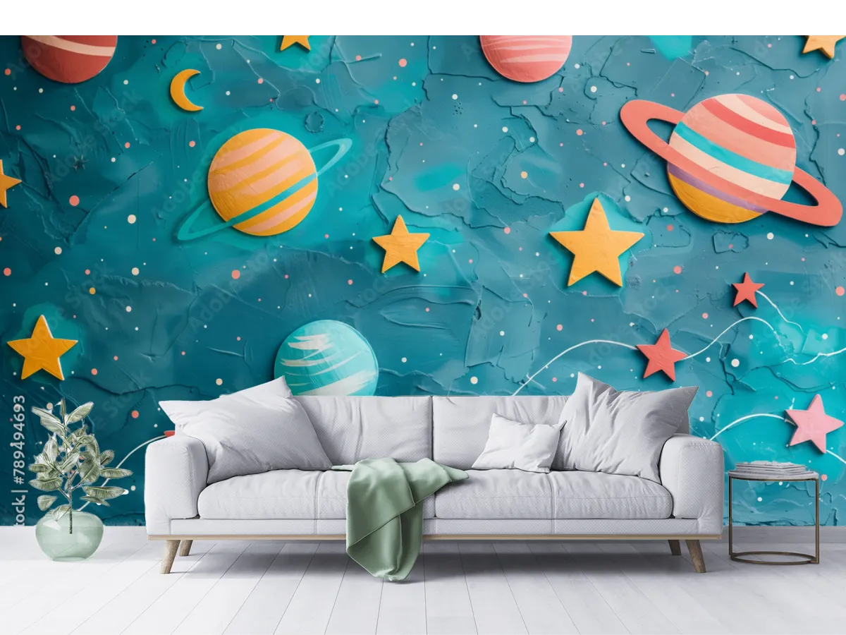 Mural Galaxia Infantil Estelar para Niños en Vinil Arquitectónico
