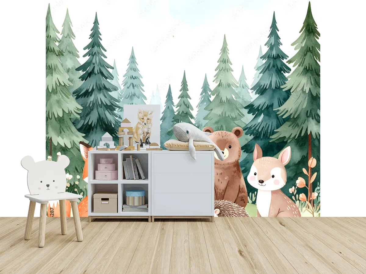 Mural Bosque Encantado Infantil Animales Papel Tapiz Decorativo