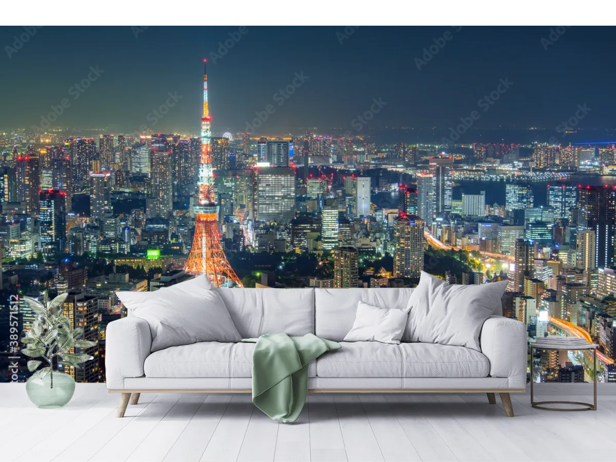 Mural Tokio Nocturno Skyline Fotomural Vinil Decorativo