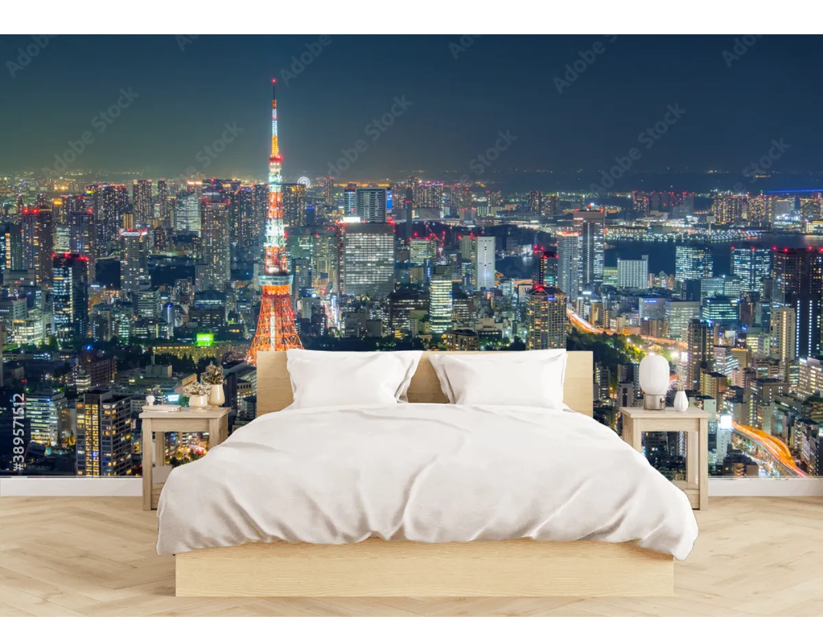 Mural Tokio Nocturno Skyline Fotomural Vinil Decorativo