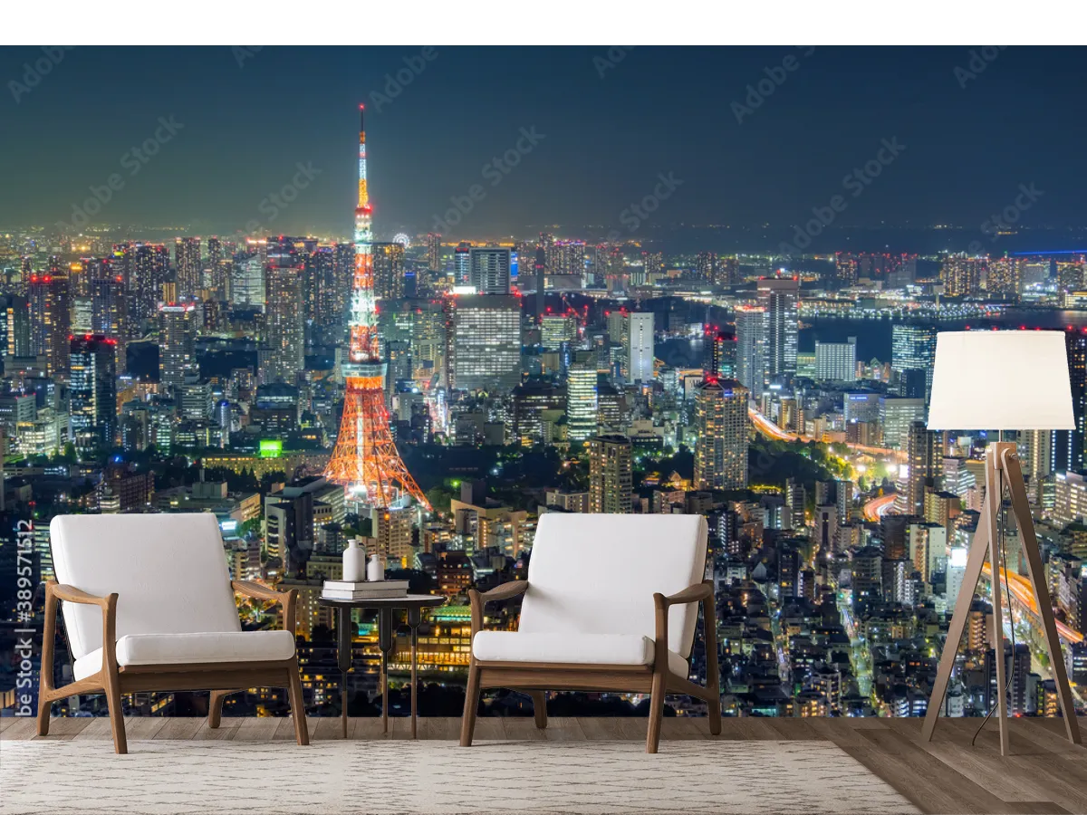 Mural Tokio Nocturno Skyline Fotomural Vinil Decorativo