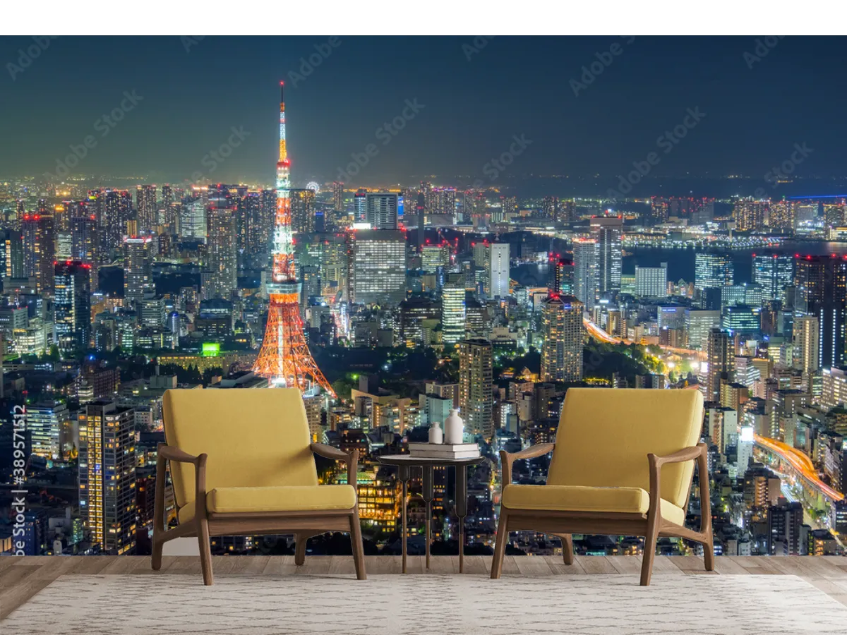 Mural Tokio Nocturno Skyline Fotomural Vinil Decorativo