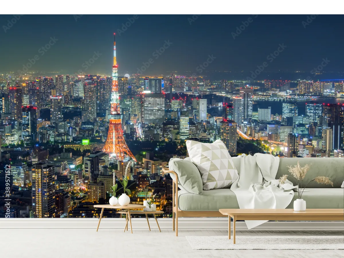 Mural Tokio Nocturno Skyline Fotomural Vinil Decorativo