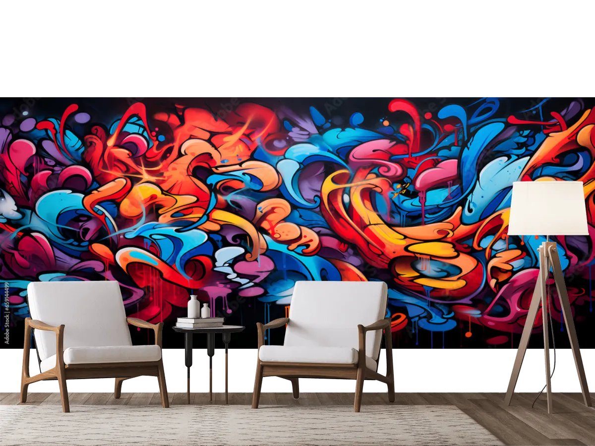Mural Vibrante Graffiti Abstracción Urbana en Vinil Arquitectónico o Papel Tapiz