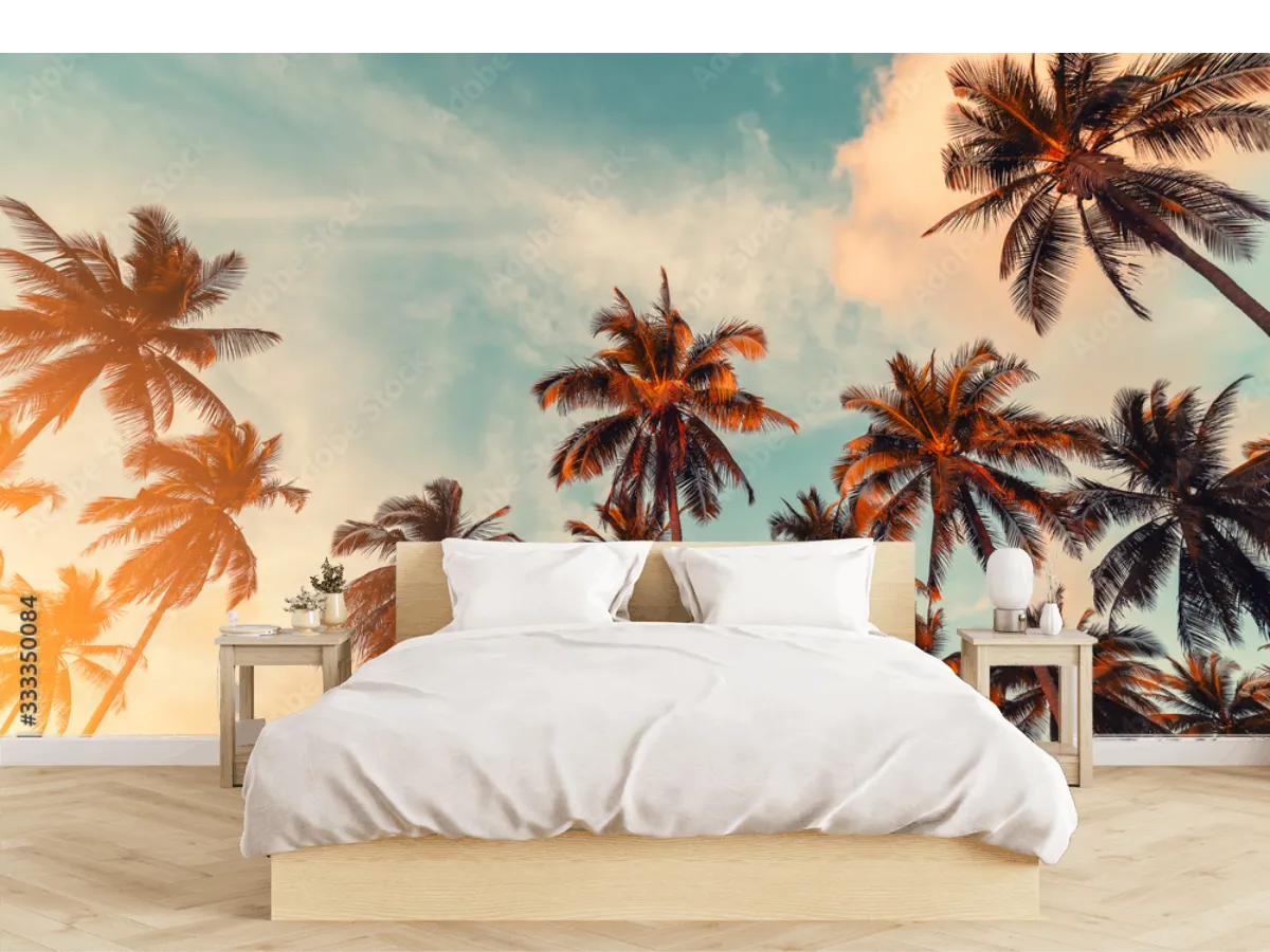 Mural Palmas Doradas al Atardecer para Sala - Fotomural Decorativo Premium
