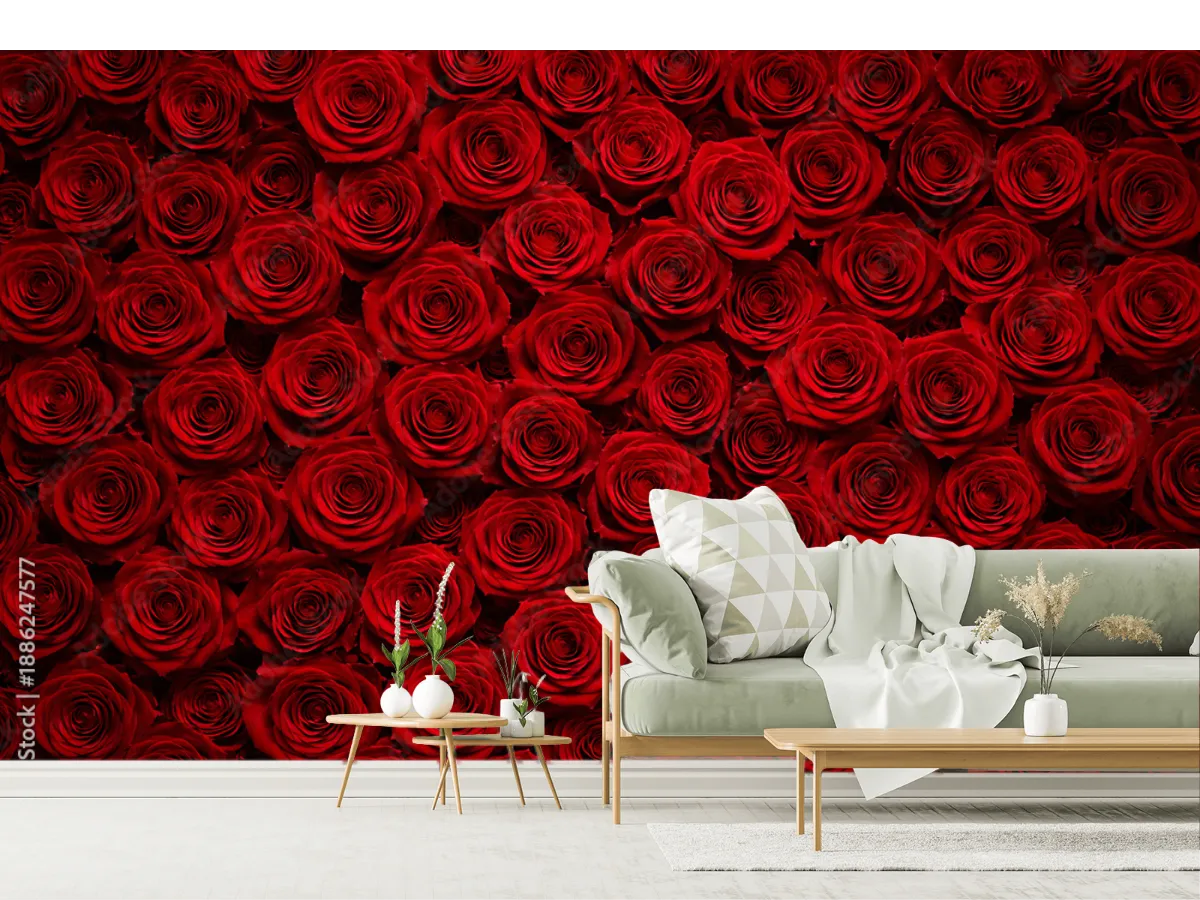 Mural Rosas Eternas Rojo Intenso para Pared – Papel Tapiz Decorativo