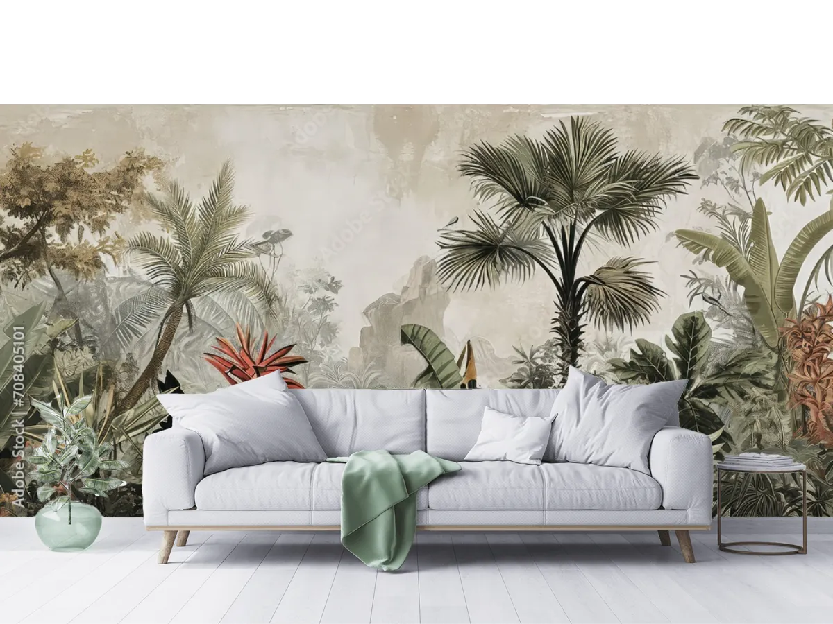 Mural Oasis Tropical - Vinil Arquitectónico, Tapiz Liso y Texturizado
