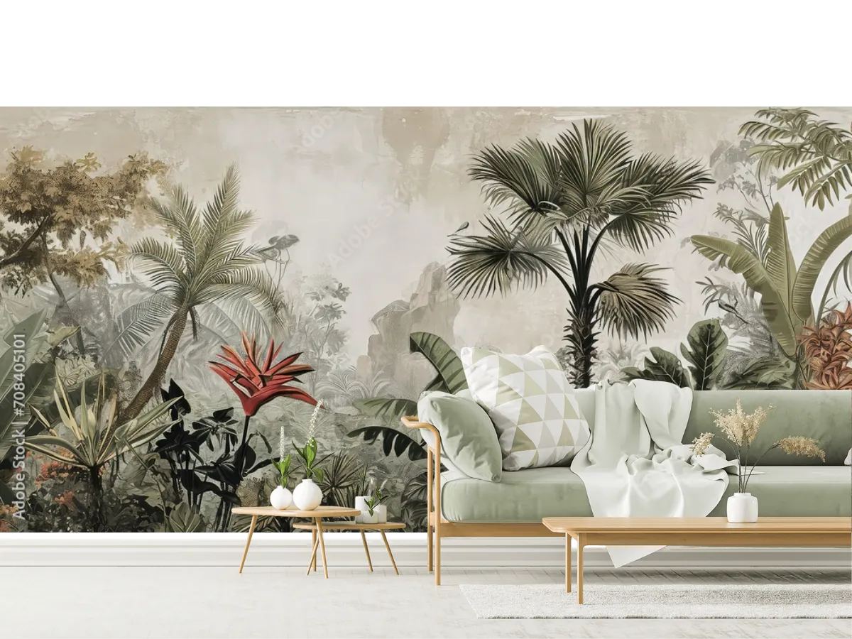Mural Oasis Tropical - Vinil Arquitectónico, Tapiz Liso y Texturizado