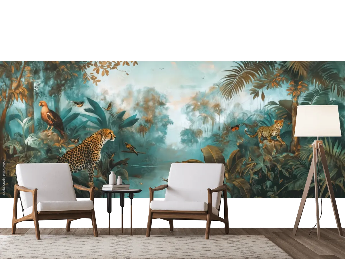 Mural Jaguar y Águila Selva Tropical Vinil Arquitectónico o Tapiz