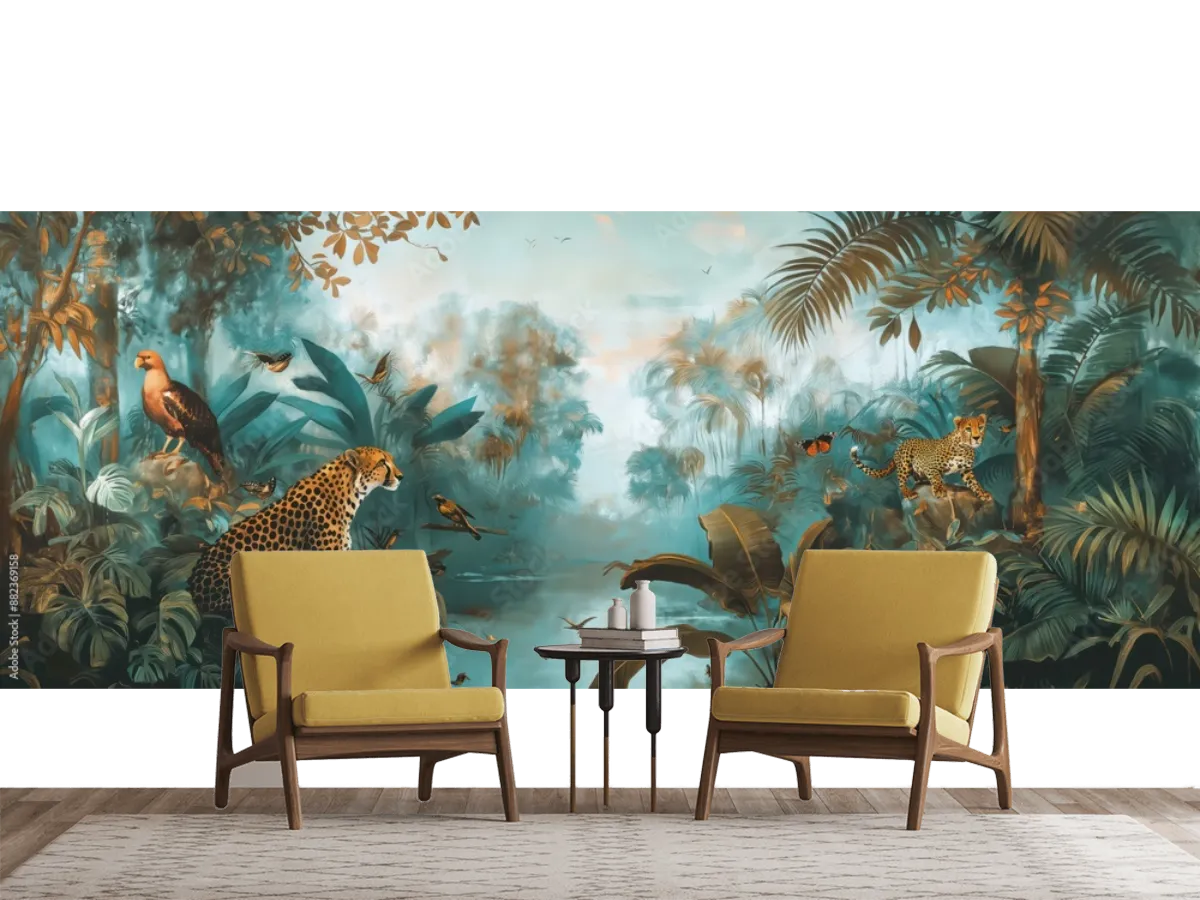 Mural Jaguar y Águila Selva Tropical Vinil Arquitectónico o Tapiz