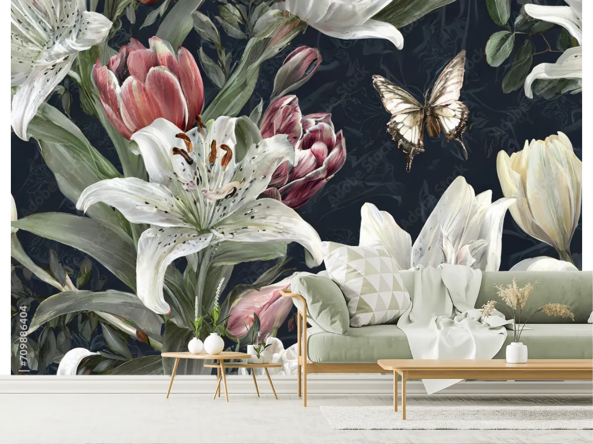 Mural Magnolia Nocturna – Fotomural floral moderno para sala o recámara