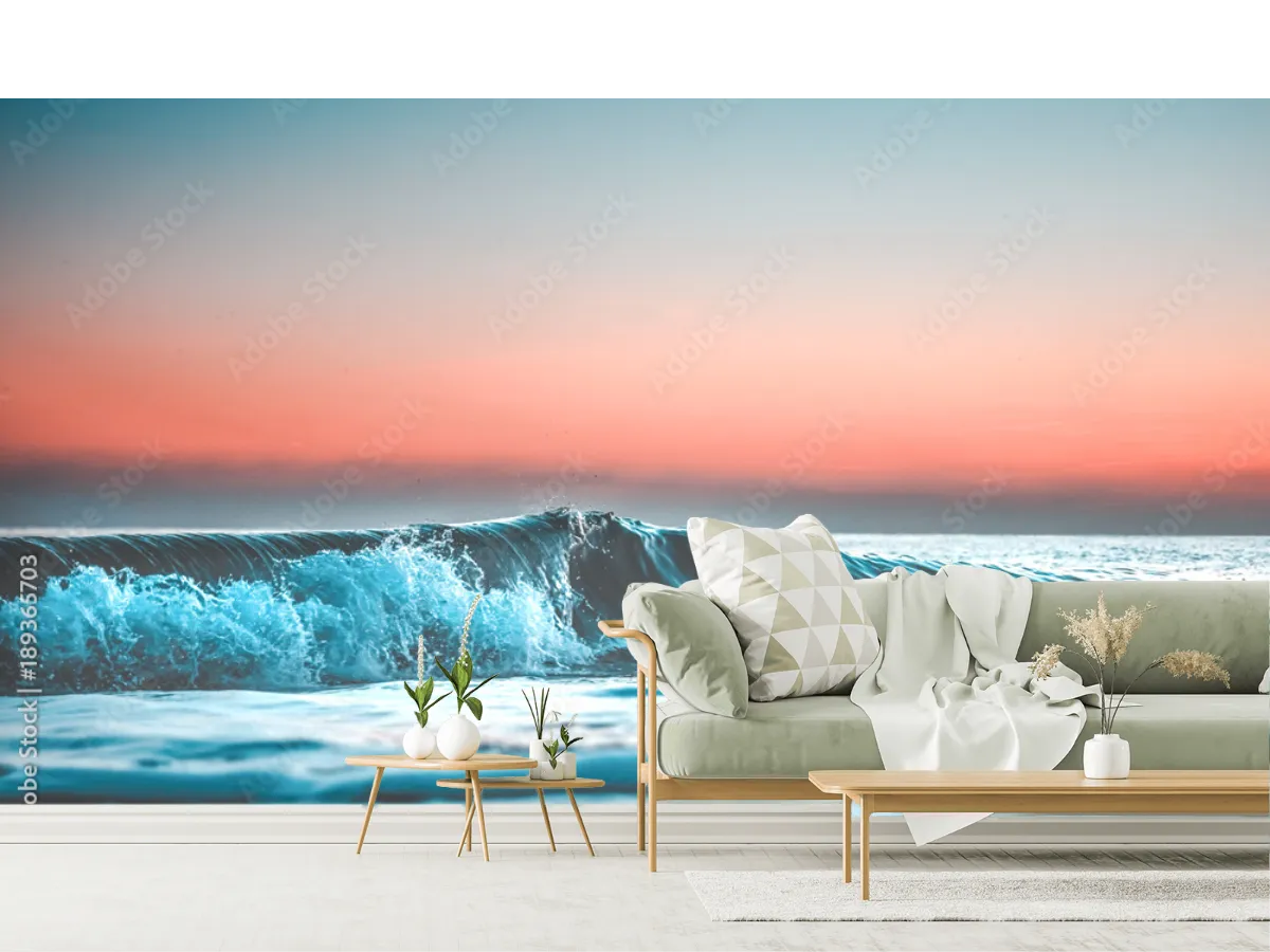 Mural Olas Serenas Amanecer – Fotomural Decorativo en Vinil y Tapiz para Sala