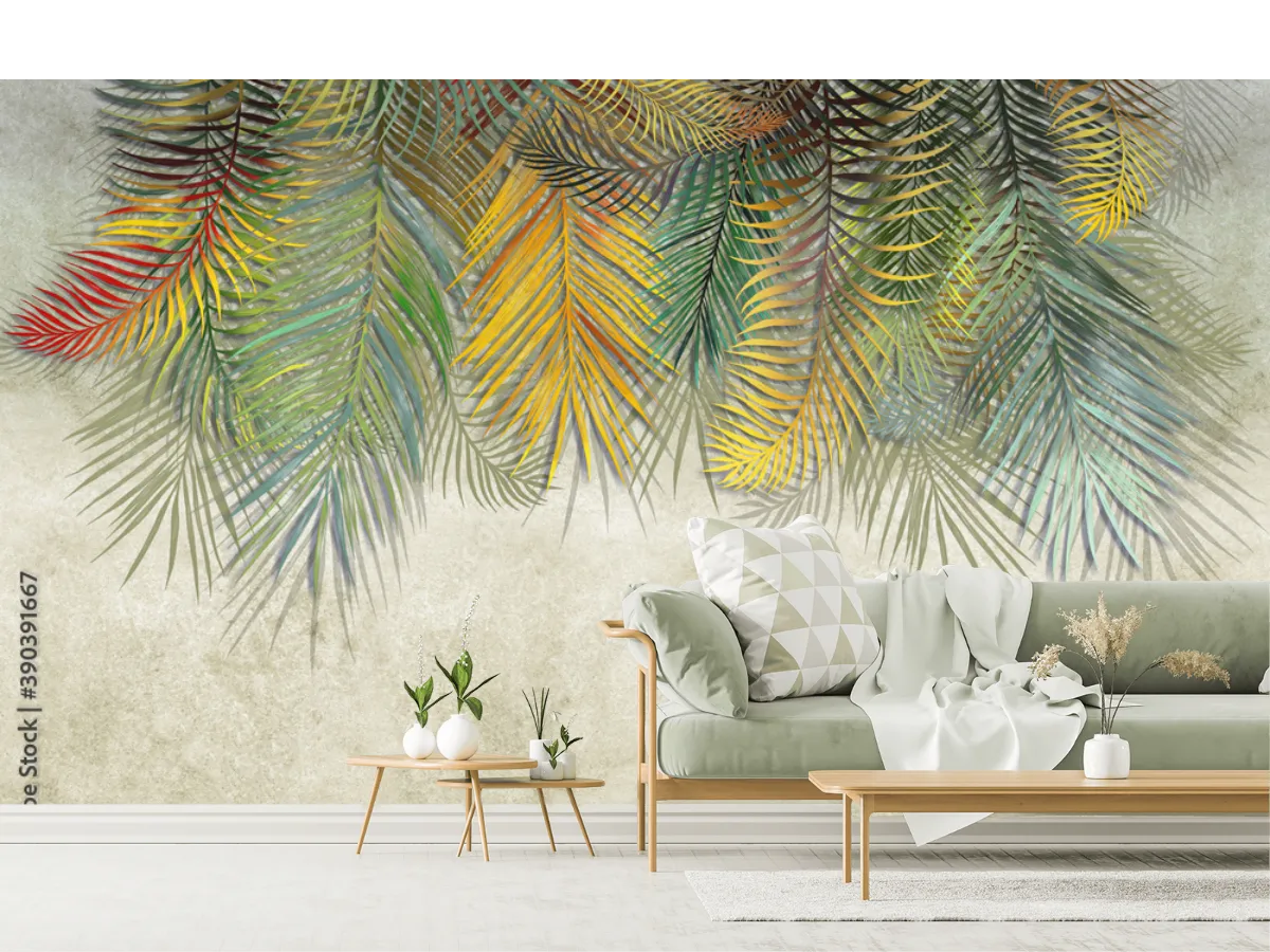 Mural Oasis Tropical Elegante para Sala y Recámara | Vinil, Tapiz Liso o Texturizado