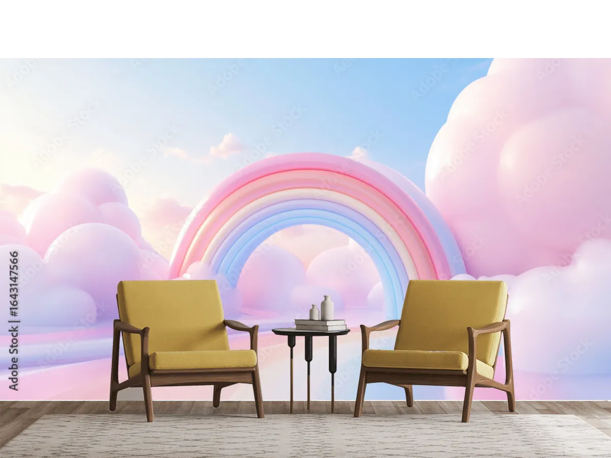 Mural Nube Pastel Arcoíris Sueños - Vinil, Papel Tapiz o Mural Superficies Rugosas