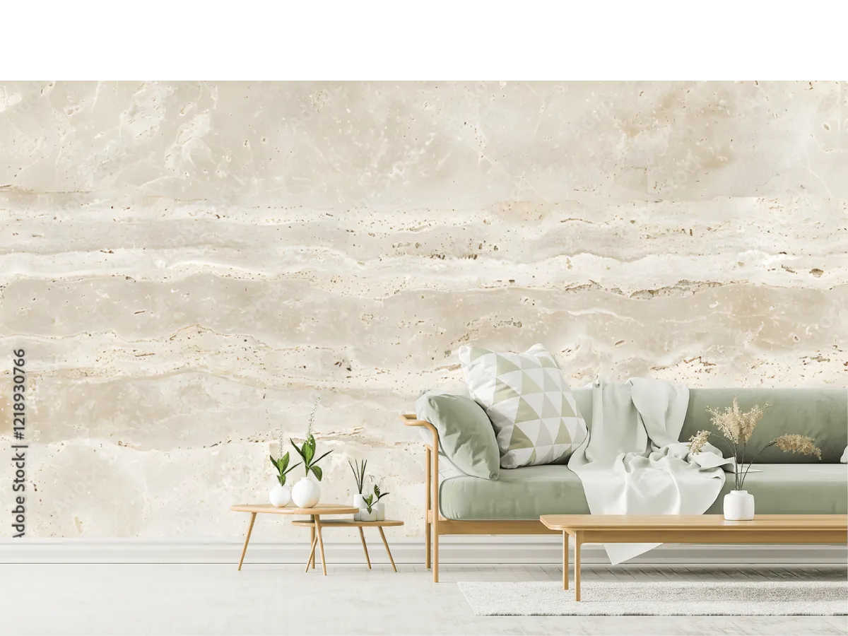 Mural Travertino Beige Modelo Luminiscencia Minimalista en Vinil y Tapiz