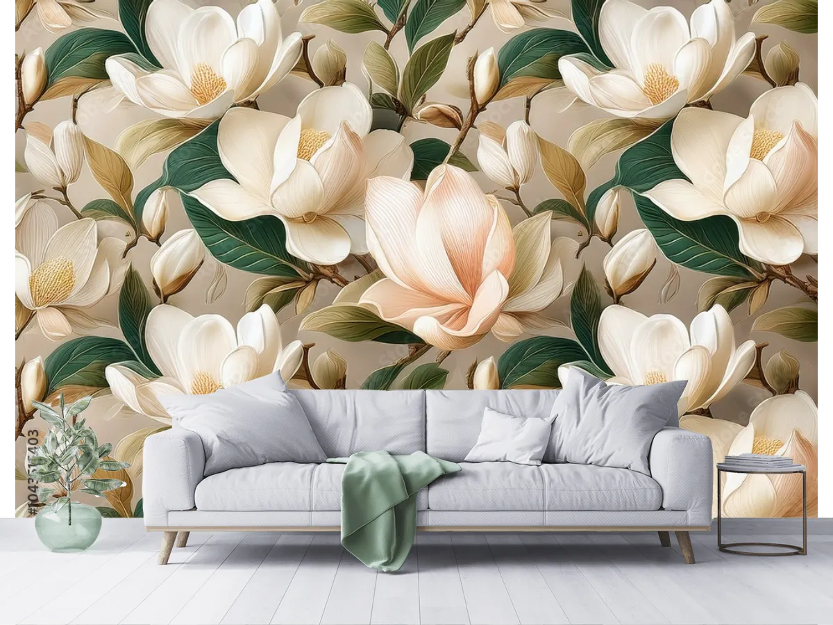 Mural Magnolia Sueño Floral para Sala, Vinil, Papel Tapiz y Más