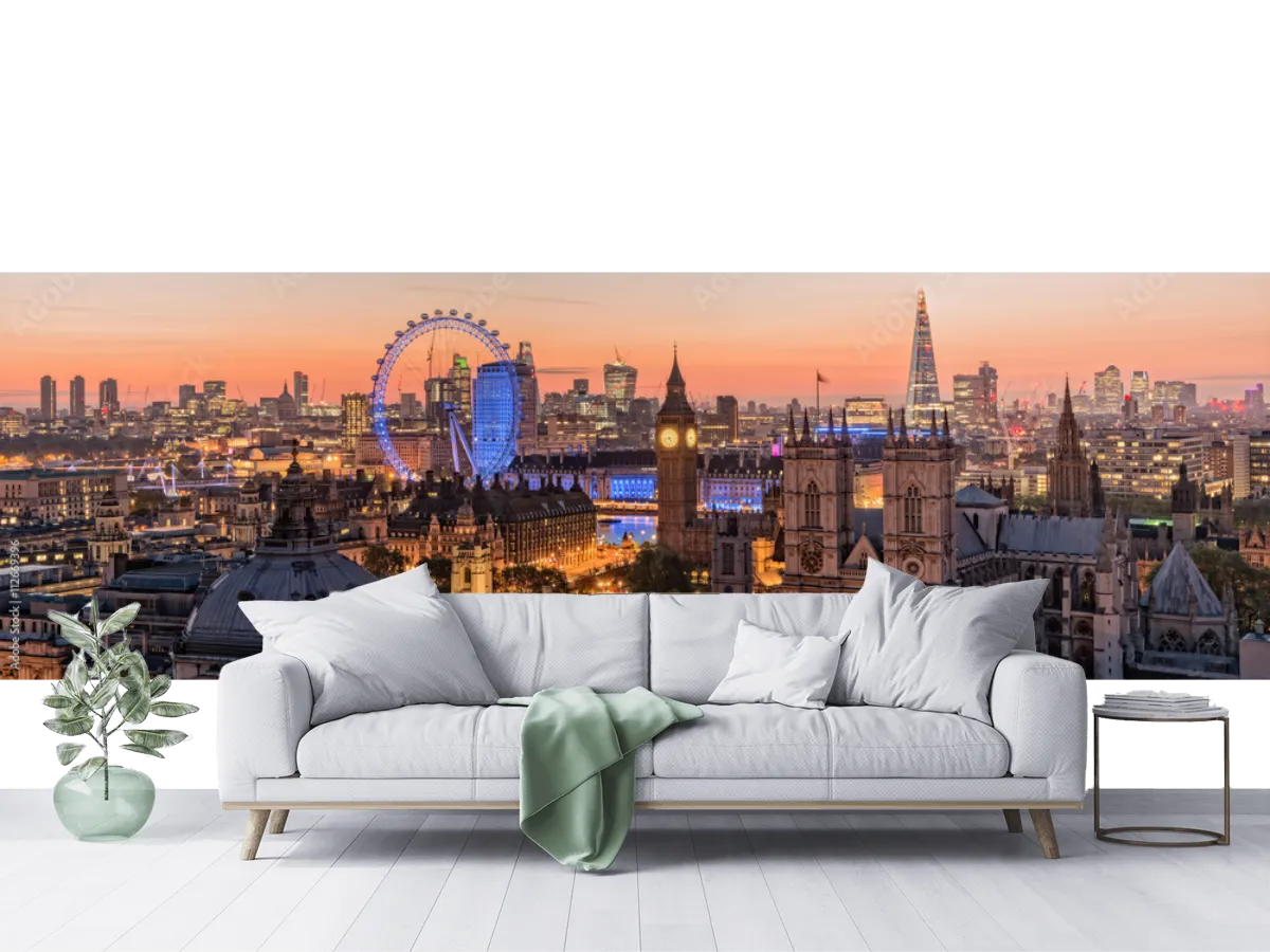 Mural Londres Nocturno Skyline en Vinil Arquitectónico o Papel Tapiz