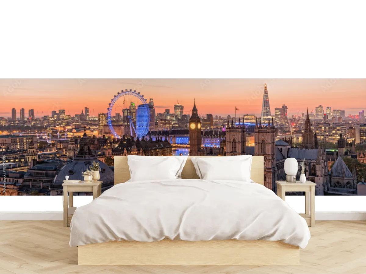 Mural Londres Nocturno Skyline en Vinil Arquitectónico o Papel Tapiz