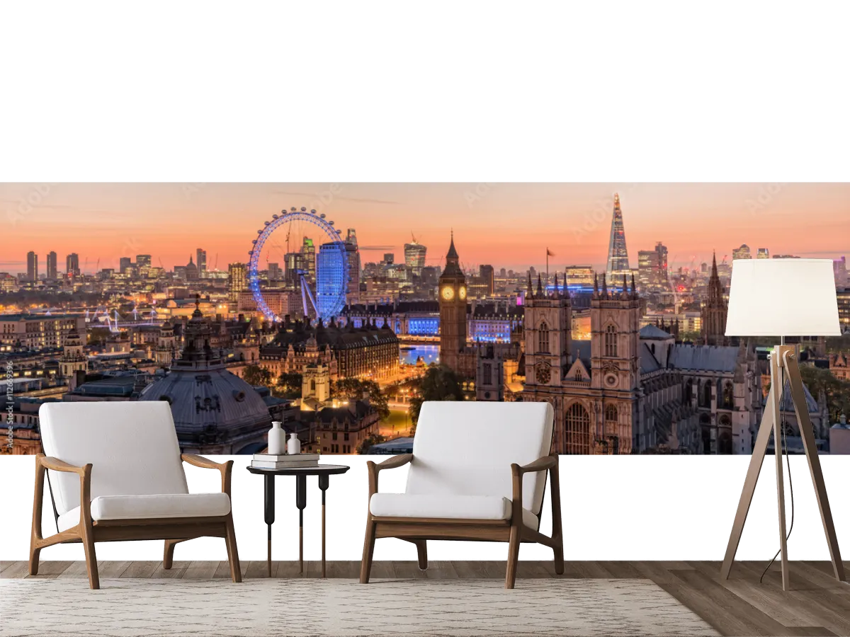 Mural Londres Nocturno Skyline en Vinil Arquitectónico o Papel Tapiz