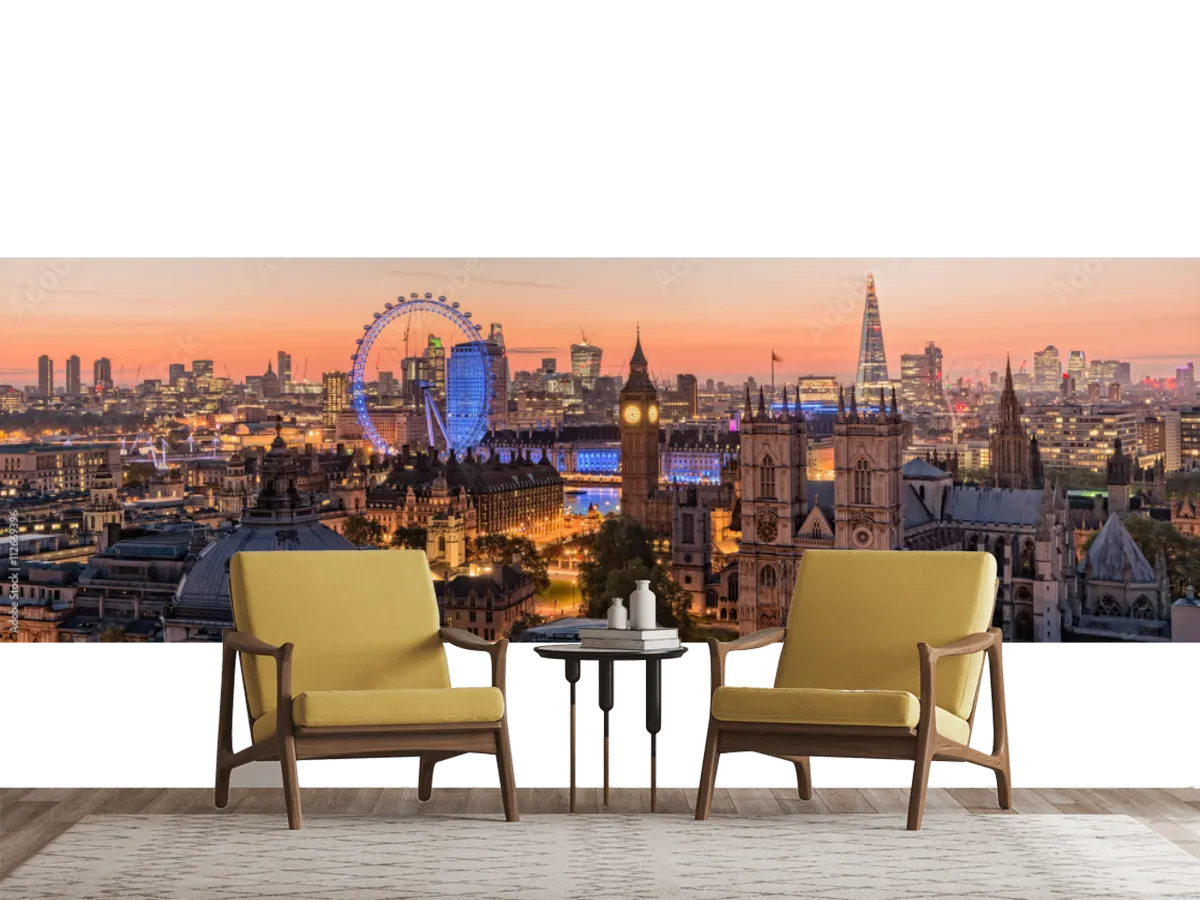 Mural Londres Nocturno Skyline en Vinil Arquitectónico o Papel Tapiz