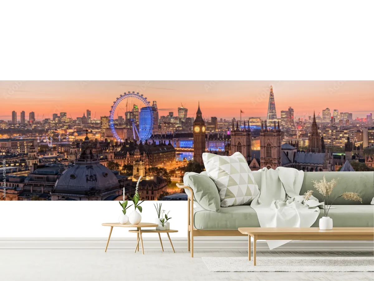 Mural Londres Nocturno Skyline en Vinil Arquitectónico o Papel Tapiz