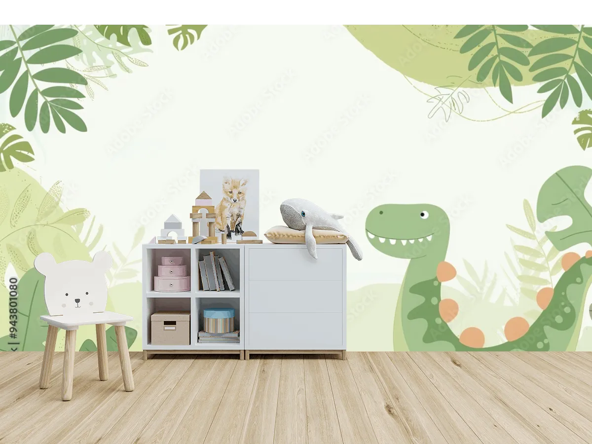 Mural DinoSelva Aventurera para cuarto infantil, fotomural personalizado